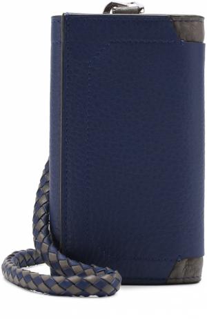 Кожаный футляр для ключей с плетеной ручкой Brioni. Цвет: синий