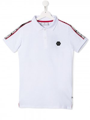 Рубашка-поло с логотипом и принтом Skull Philipp Plein Junior. Цвет: белый