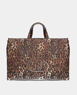 Большая сумка-тоут с леопардовым принтом и логотипом Liu Jo, коричневый JO