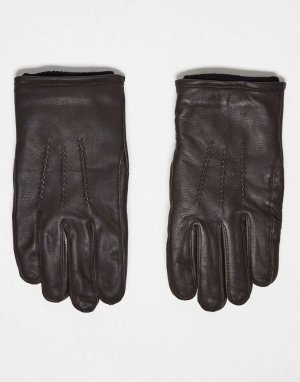 Коричневые кожаные перчатки French Connection