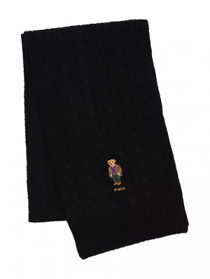 Шерстяной шарф косой вязки , черный Polo Ralph Lauren