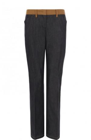 Хлопковые брюки прямого кроя с контрастным поясом No. 21. Цвет: темно-серый