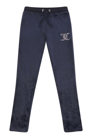 Велюровые джоггеры с широкими штанинами и декором из стразов, синий Juicy Couture