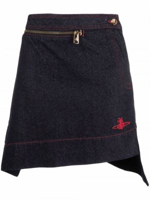 Джинсовая юбка асимметричного кроя с вышитым логотипом Vivienne Westwood. Цвет: синий