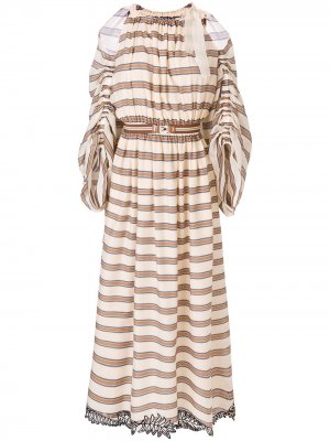 Расклешенное платье в полоску Fendi. Цвет: бежевый