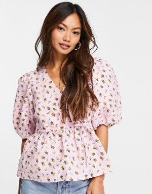 Сиреневая блуза с запахом и принтом Avery-Фиолетовый цвет Gestuz