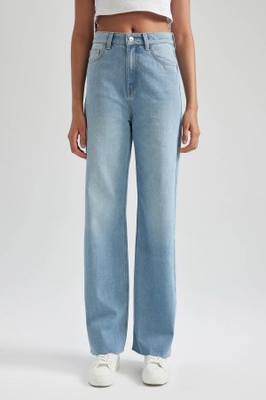 Длинные джинсовые брюки широкого кроя в стиле , темно-синий DeFacto