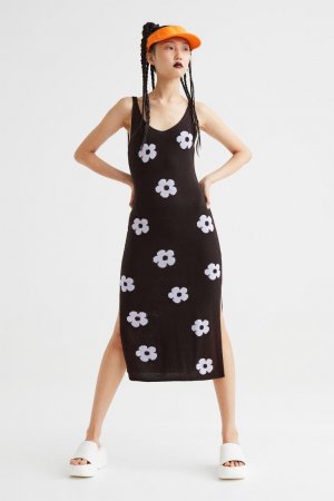 Вязаное платье , черный/цветы H&M