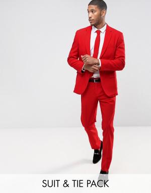 Красный облегающий костюм и галстук OppoSuits PROM Oppo Suits. Цвет: красный