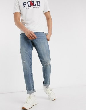 Светлые рваные джинсы прямого кроя -Синий Polo Ralph Lauren