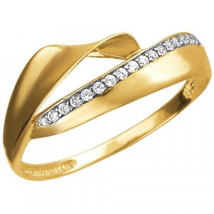 Кольцо , желтое золото, 585 проба, фианит, размер 17.5 Эстет