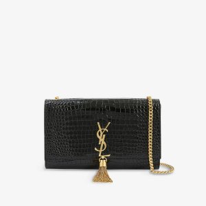 Кожаная сумка через плечо Kate среднего размера с цепочкой и кисточками , цвет noir Saint Laurent