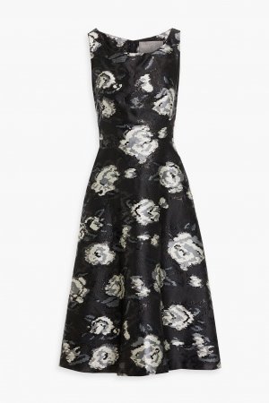 Расклешенное платье-купе с эффектом металлик LELA ROSE, черный Rose