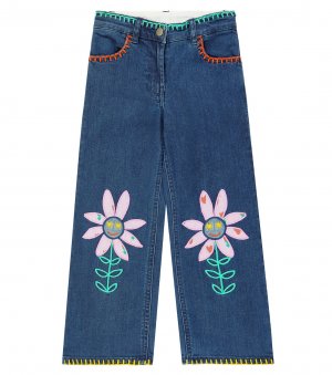 Широкие джинсы с вышивкой , синий Stella Mccartney Kids