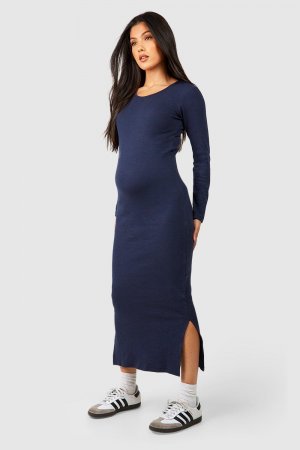 Платье мидакси в рубчик с длинными рукавами для беременных boohoo, темно-синий Boohoo