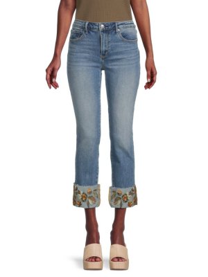 Прямые джинсы Colette с цветочным принтом и манжетами , цвет Light Wash Driftwood