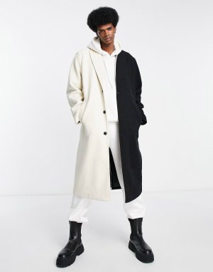 Черно-белое пальто оверсайз с эффектом шерсти ASOS DESIGN
