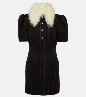 Мини-платье из смесовой шерсти с воротником в тонкую полоску , черный Alessandra Rich