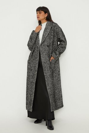 Двубортное пальто макси с узором «елочка» Tall , черный Dorothy Perkins