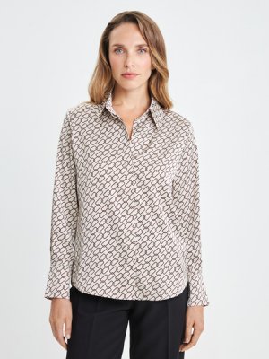 Атласная блузка Zarina. Цвет: бежевый абстракция