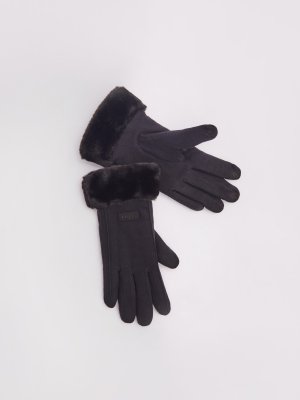 Тёплые перчатки с опушкой из экомеха и начёсом zolla. Цвет: черный