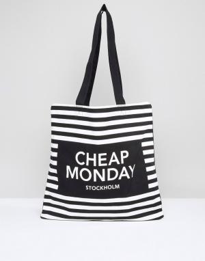 Сумка-шоппер в полоску с логотипом Cheap Monday. Цвет: мульти
