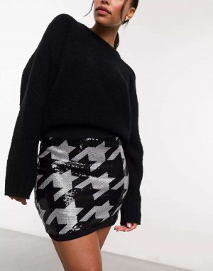 Черно-белая мини-юбка с пайетками Juela Toni AllSaints