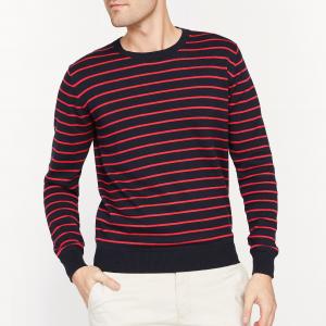 Пуловер в полоску с круглым вырезом 100% хлопок La Redoute Collections. Цвет: темно-синий в полоску