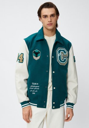 Куртка-бомбер CLASSIC EMBROIDERED POCKET DETAIL SNAP BUTTONED VARSITY , цвет green Koton