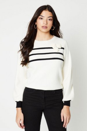 Полосатый свитер с корсажем , белый Oasis