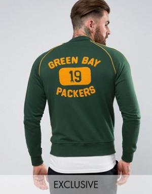 Флисовая куртка c махровым принтом Packers на спине эксклюзив Majestic. Цвет: зеленый