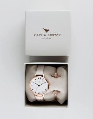 Набор с часами кожаным ремешком и золотистым браслетом Olivia Burton. Цвет: золотой