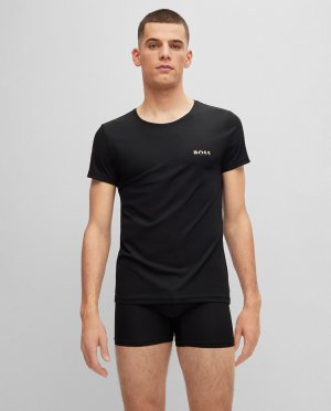 Мужская облегающая футболка из эластичной ткани с внутренней стороны и логотипом, черный BOSS. Цвет: черный