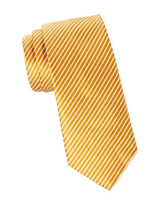 Полосатый шелковый галстук , цвет White Yellow Brioni
