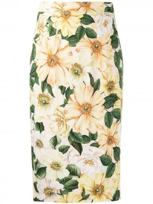 Юбка миди с цветочным принтом Dolce & Gabbana. Цвет: желтый