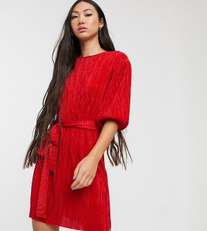 Плиссированное платье-футболка с поясом -Красный Another Reason