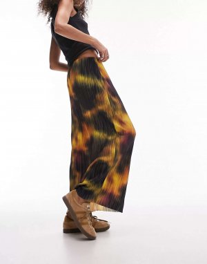 Разноцветная юбка миди с кислотным плиссированным принтом Topshop