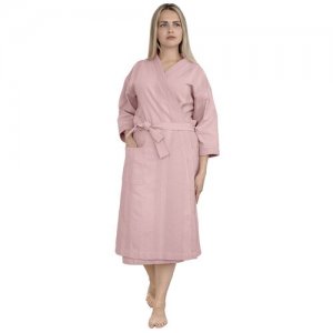 Вафельный халат женский домашний и банный, размер XL, длина миди, цвет розовый (чайная роза) LOVEME. Цвет: розовый