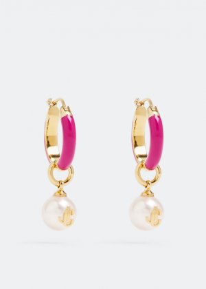 Серьги JIMMY CHOO Pearl Hoops earrings, розовый