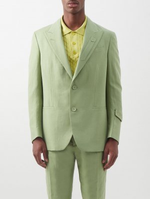 Саржевый костюмный пиджак с манжетами и карманами , зеленый Fendi