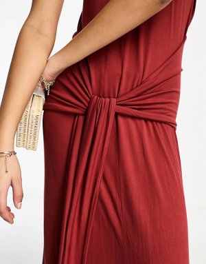 Терракотовое платье миди без рукавов с круглым вырезом и юбкой-саронгом DESIGN Asos