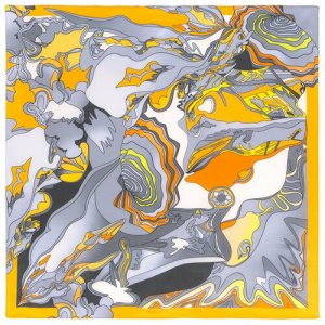 Платок ,89х89 см, оранжевый, желтый Павловопосадская платочная мануфактура. Цвет: серый/оранжевый