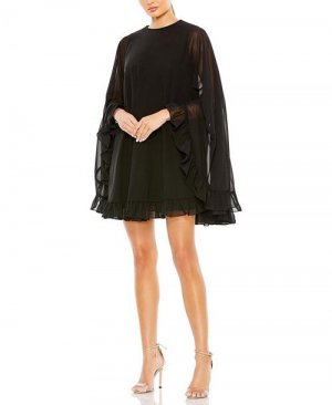 Мини-платье-накидка с высоким воротником и оборками по подолу , цвет Black Mac Duggal