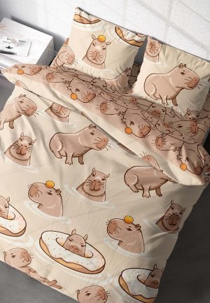 Постельное белье 2-спальное Crazy Getup Capybara. Цвет: бежевый
