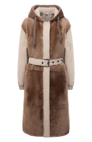 Пальто с меховой отделкой Brunello Cucinelli. Цвет: бежевый