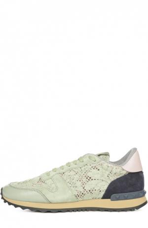 Комбинированные кроссовки Lace Sneaker Valentino. Цвет: светло-зеленый