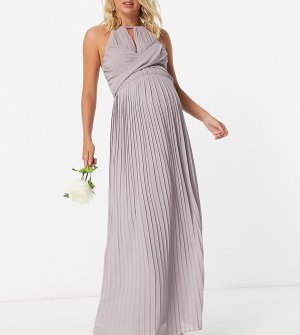 Серое плиссированное платье макси с запахом Bridesmaid-Серый TFNC Maternity