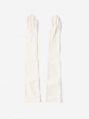 Длинные кожаные перчатки с тисненым логотипом , белый Alexander McQueen