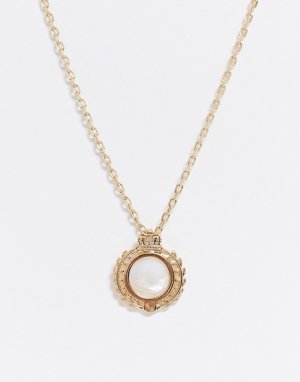 Золотистое ожерелье-цепочка с искусственным жемчугом на подвеске -Золотой Chained & Able