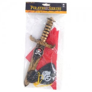 Набор пирата, 4 предмета: кинжал бронзовый, бандана, наглазник, медальон Happy Pirate. Цвет: золотистый